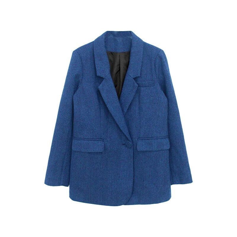 New Woolen Coat Women Elegant Thick Blue Suit Blazer Jacket 2023 Autumn Winter Office Lady Outwear Female Fashion