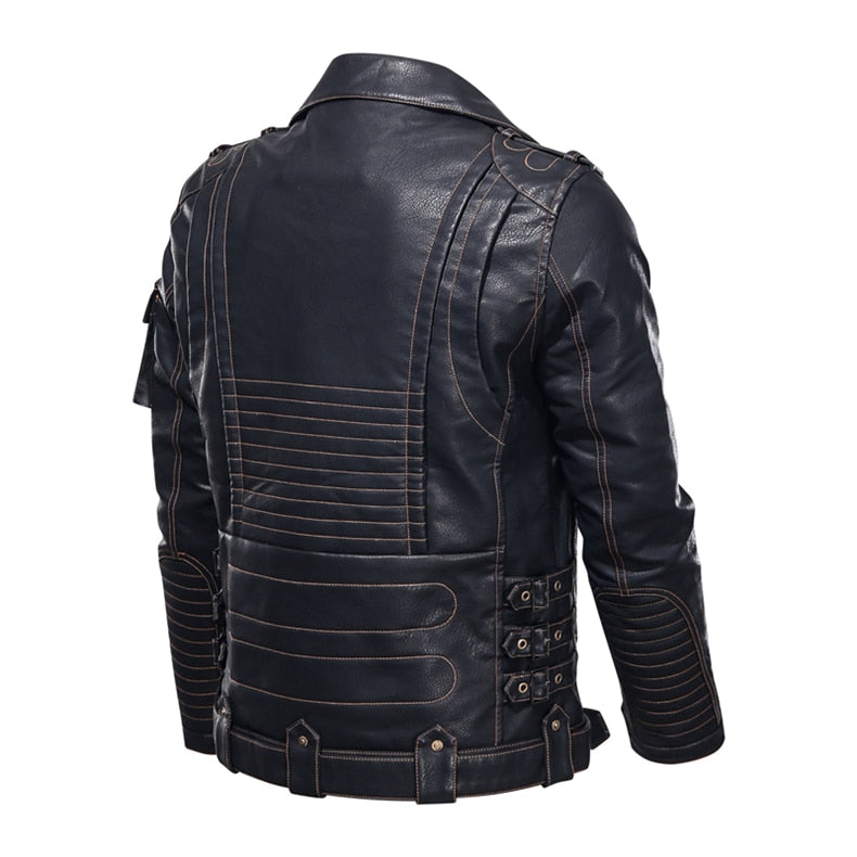 Mountainskin Winter Mens Leather Jacket Men Fashion Motorcycle PU Leather Jacket Cool Zipper Pockets Leather Coats EU Size SA968