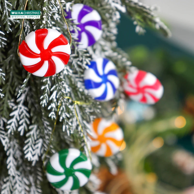 12/24pcs New Year Acrylic Candy DIY Xmas Tree Hanging Christmas Artificial Candies Peppermint Ornaments Red White Sweets Navidad