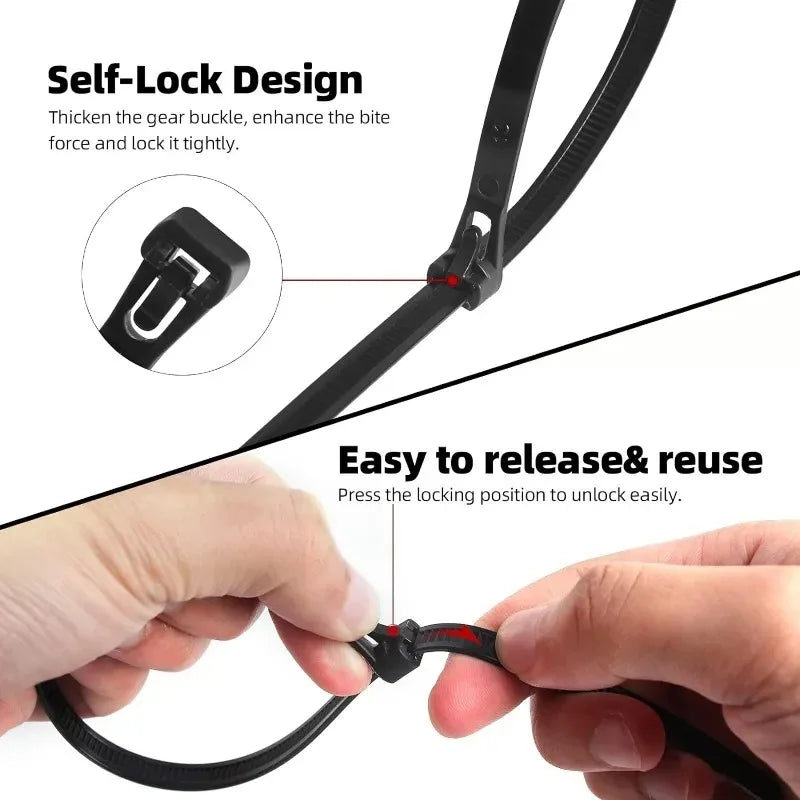 1000/100pcs Nylon Cable Ties Self Locking Detachable Cord Tie Straps Adjustable Fastening Loop Cables Zip Bundle Ties Wholesale