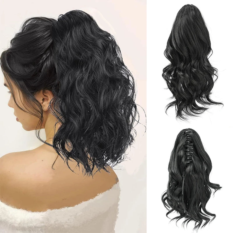 Short Ponytail Extension Synthetic Claw Curly Wavy Clip in Hairpiece Ponytail Hair Extension Short Pony Tail Synthetic for Women