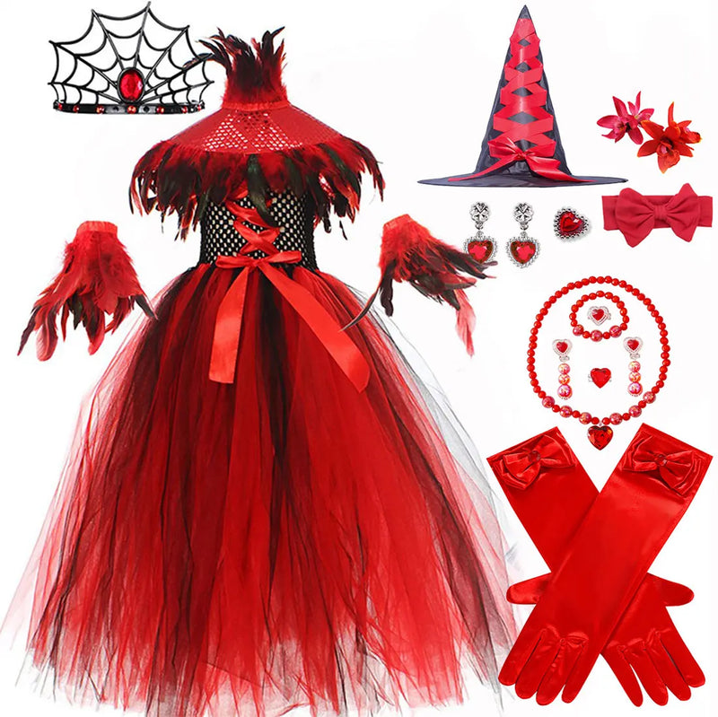 New Halloween Vampire Costume for Girls Devil Witch Gothic Puffy Mesh Clothes Demon Vampires Queen Cosplay Carnival Party Dress