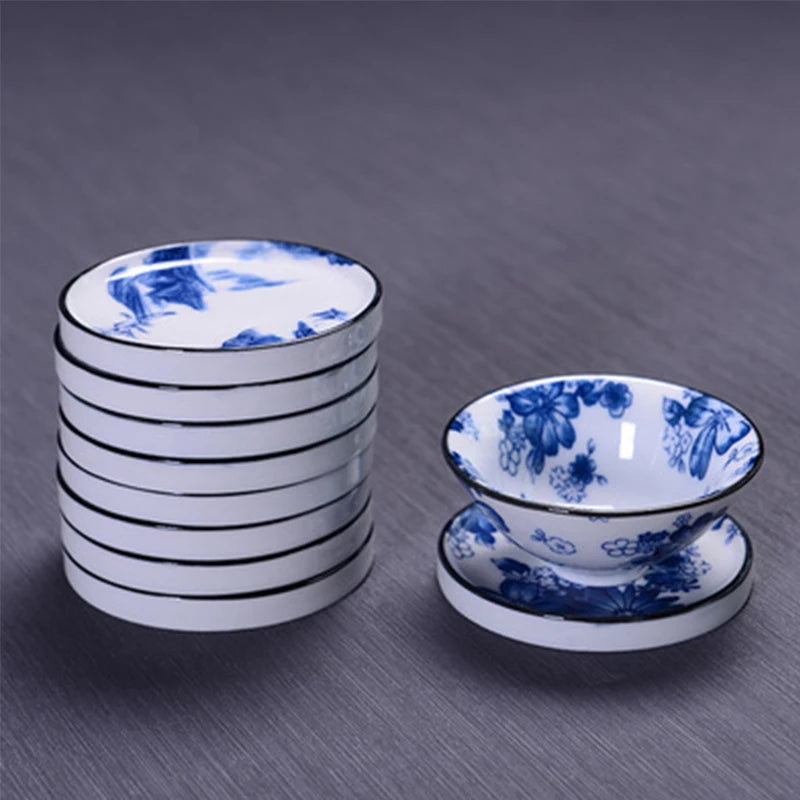 Blue and White Ceramic Tea Cup Mat Porcelain Teacup Pad Household Kung Fu Tea Set Accessory Japanese Coaster Insulating Mat