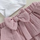 Toddler Girls Spring Floral Print Dress with Matching Bow Headband and Ruffled Hemline - Easter Sunday Outfit for Baby Girls