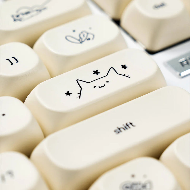 Milk White Kitten MOA Keycaps PBT 124 Keys Cute Kitten Dog Small Font for 60/84/98/108 Mechanical Keyboards