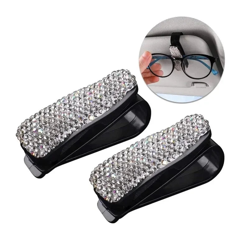 Sun Visor Mount Sunglasses Clip Holder Rhinestone Bracket Portable Sunglasses Car Crystal Clip Decoration Accessories