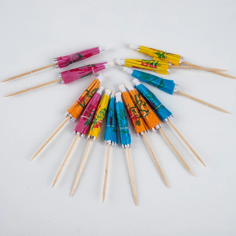 50pcs Umbrella Cocktail Decorative Garnishes Bamboo Stick Summer Tropical Luau Party Hawaiian Beach Theme Flamingo Party Decor
