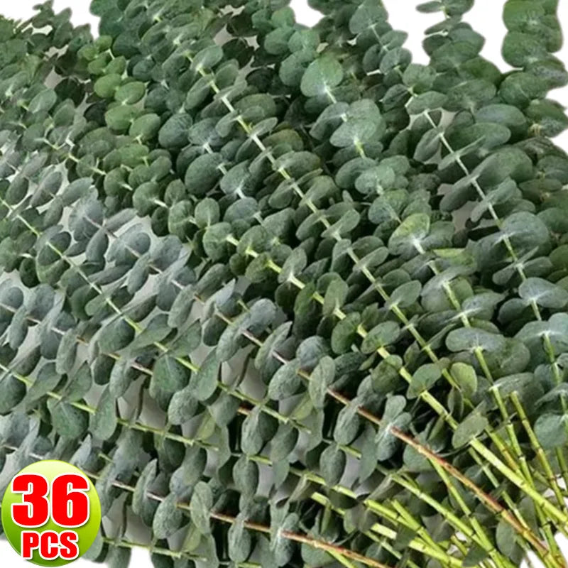 36/10PCS Artificial Eucalyptus Stems Green Leaves Fake Plants Home Flowers Bouquet Wedding Centerpiece Christmas Decoration