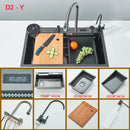 Gold Multifunctional Kitchen Waterfall Sink Digital Display Large Single Sink Dish Basin Sink 304 Stainless Steel