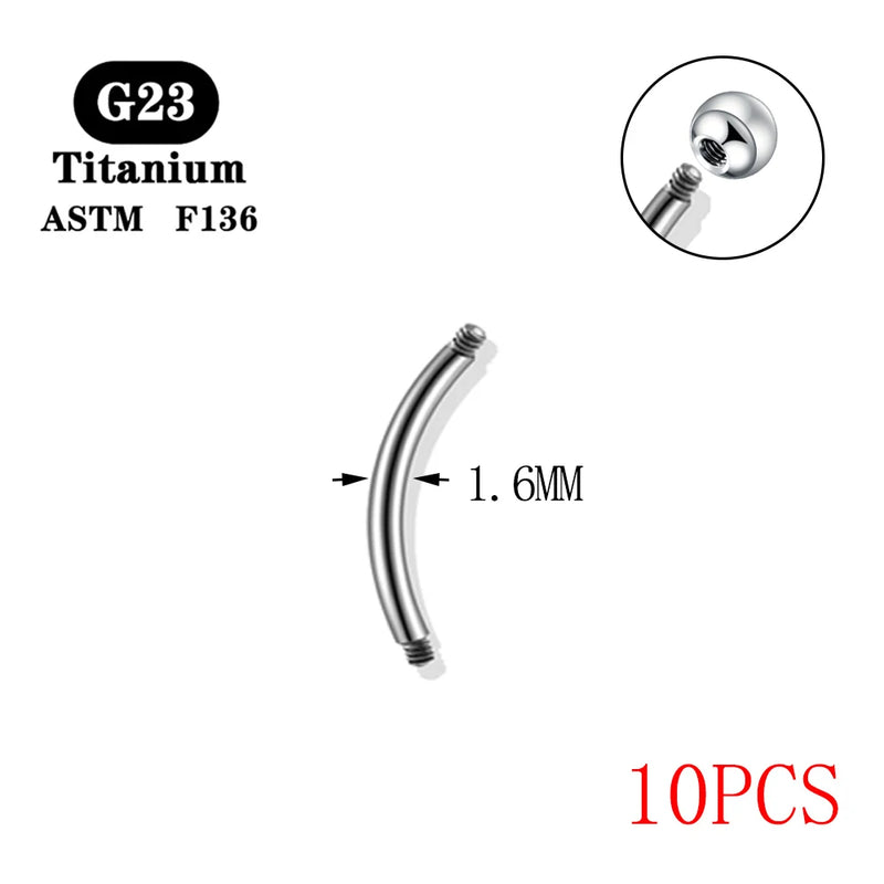 10PCS G23 Titanium 14G 16G Eyebrow Barbell Rod Internal Thread Plug Septum Ear Lips Body Jewelry Accessories