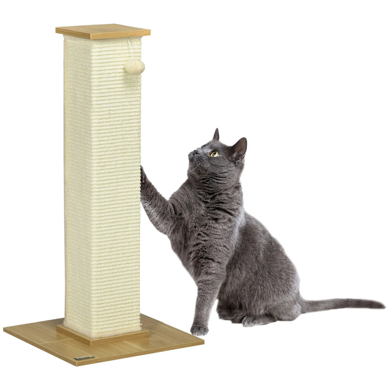 PawHut 80cm Sisal Rope Scratching Post, Cat Scratching Post - White