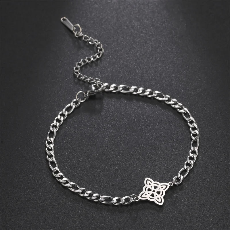 Witch Knot Charm Bracelet for Women Men Stainless Steel Chain Bracelets Witchcraft Amulet Paganism Jewelry Mothers Day Gift