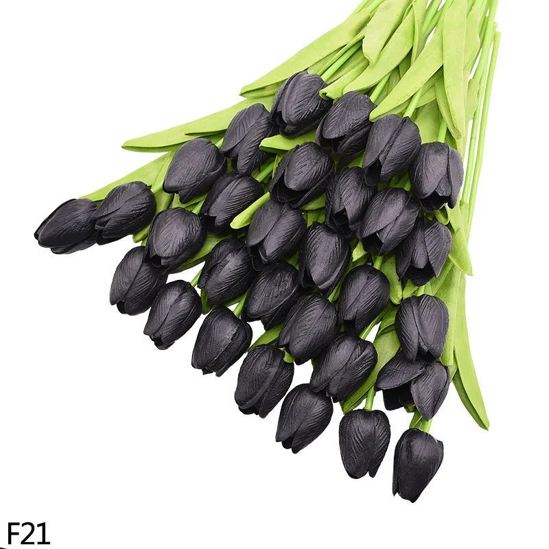 12pcs Artificial Tulip Latex Real Touch For DIY Bouquets Wedding Party Mother's Day Easter Spring Home Dining Decoration