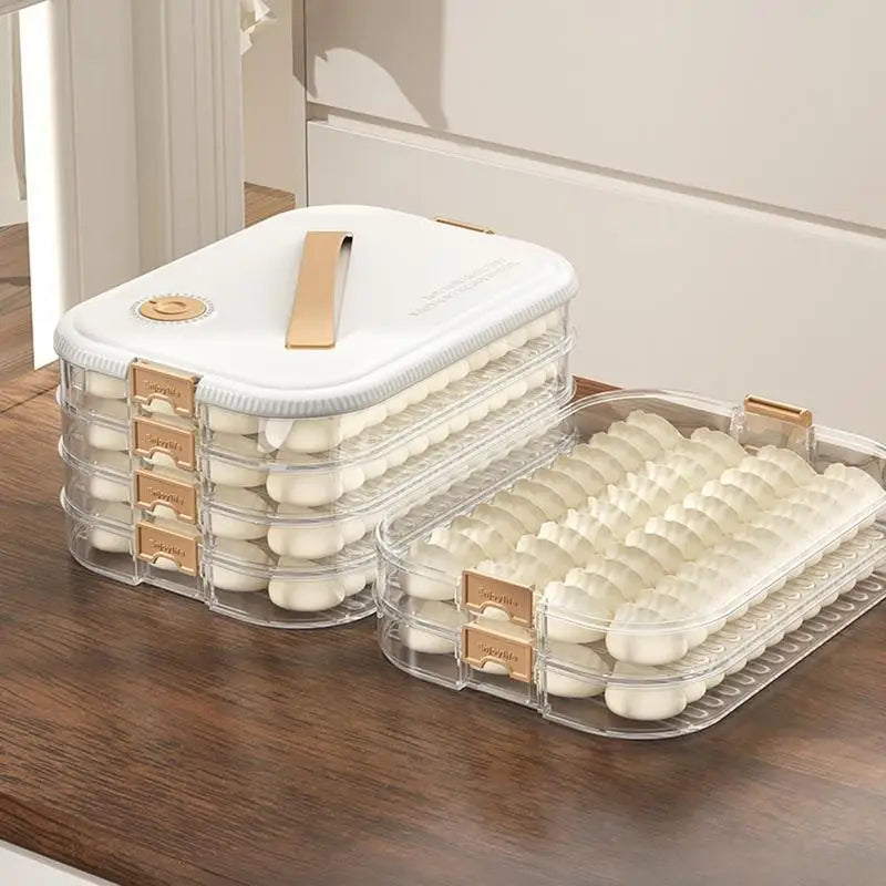 4 Layers Food Storage Containers Kitchen Organizer Dumpling Storage Box with Lids Refrigerator Transparent Food Storage Box