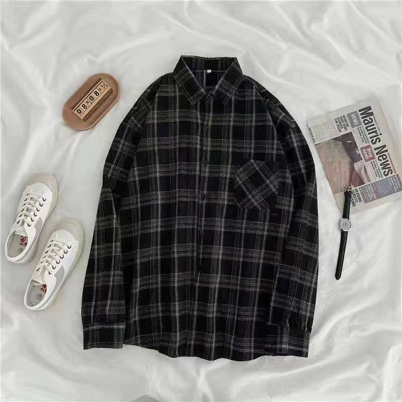 Vintage Plaid Shirts Women Autumn Long Sleeve Oversize Button Up Shirt Korean Fashion Casual Fall Outwear Tops Blusas Mujer 2021