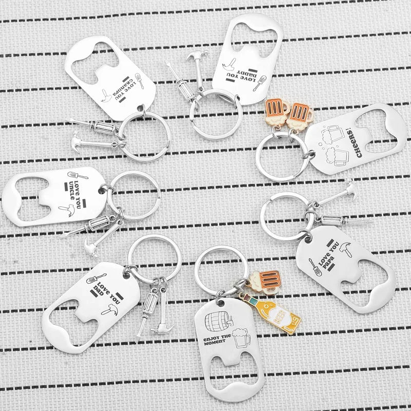 Beer Bottle Opener Stainless Steel Keychain Pendant Father's Day Gift