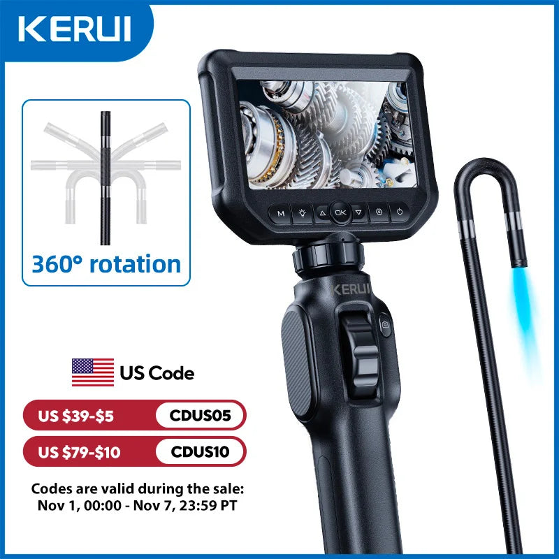 KERUI 2MP Industrial Endoscope Camera with 4.3-inch IPS Screen 360 Degree Rotation Inspection Camera Borescope for Cars Pipe