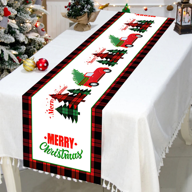 Christmas Table Runner Polyester Xmas Table Flag Cover Merry Christmas Decorations for Home 2024 Xmas New Year Tablecloth 2025