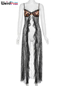 Weird Puss Backless Sexy Women Camisole Leopard Mesh Patchwork Ruffles Sexy Club Party Midnight Hot Girls Wild Coquette Maxi Top