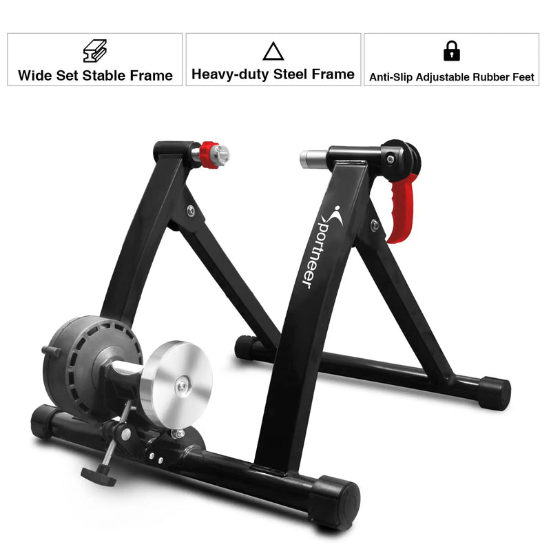 Sportneer Magnetic Stationary Bike Stand 6 Level Resistance Adjustable for Indoor Riding Bike Trainer for 26-28" & 700C Wheels