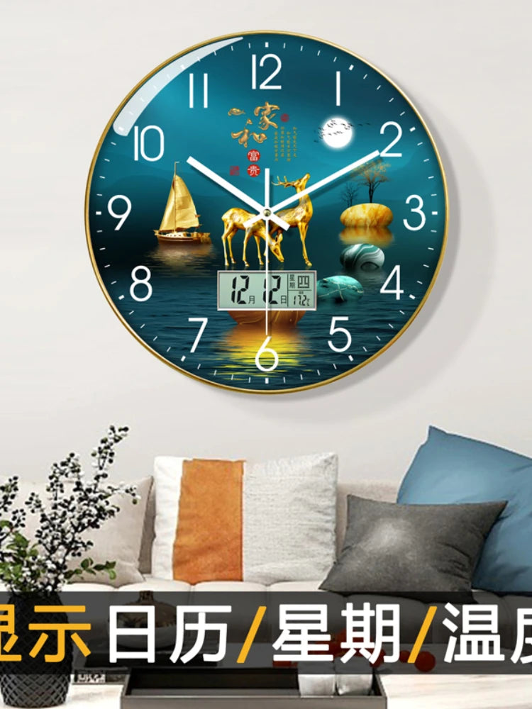 Watch Wall Clock Living Room with Calendar Home Fashionable Simple Modern Watch Wall 2023 New Style Mute Clock Light Luxury