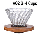 Coffee Dripper Glass Funnel Drip Coffee Maker V01 V02 Filter Transparent Reusable Pour Over Brewing Cup with Wooden Holder