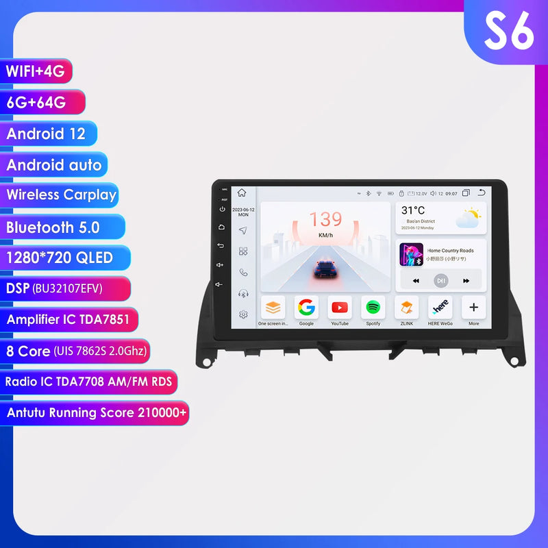4G 8Core Android Auto Car radio For Mercedes Benz C-Class W204 S204 2007-2010 multimedia player GPS navi Stereo 2din RDS Screen
