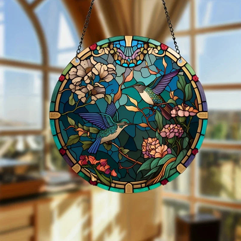 Handcrafted Hummingbird Stained Glass Suncatcher Vibrant Window Decoration Ideal for Home Office Garden Décor Thoughtful Gift