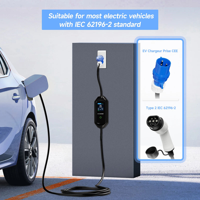 AFEEV Type 2 Portable EV Charger 7KW 32A 1Phase Wallbox Type1/GBT EVSE Fast Charging Cable CEE Plug WIFI APP Bluetooth Control