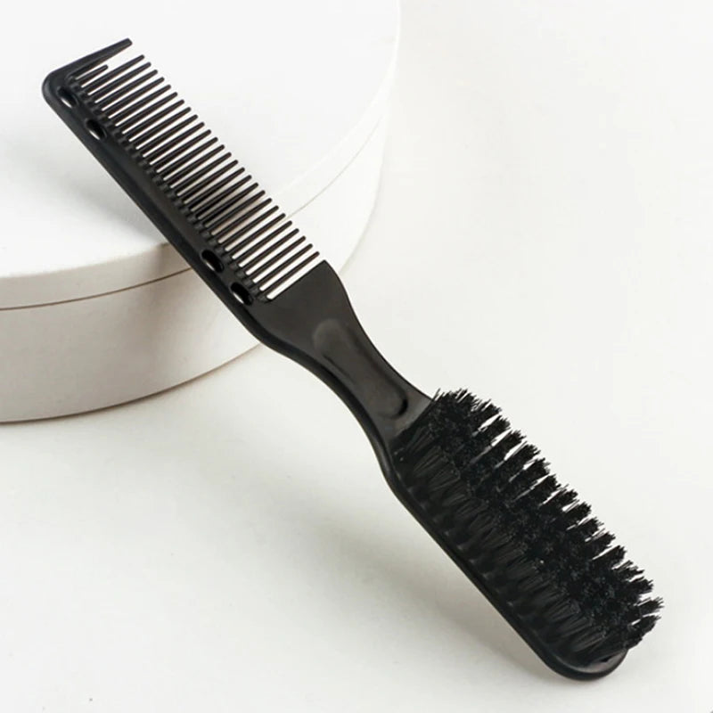 1Pc Double-sided Comb Brush Black Small Beard Styling Brush Professional Shave Barber Vintage Carving Cleaning Brush