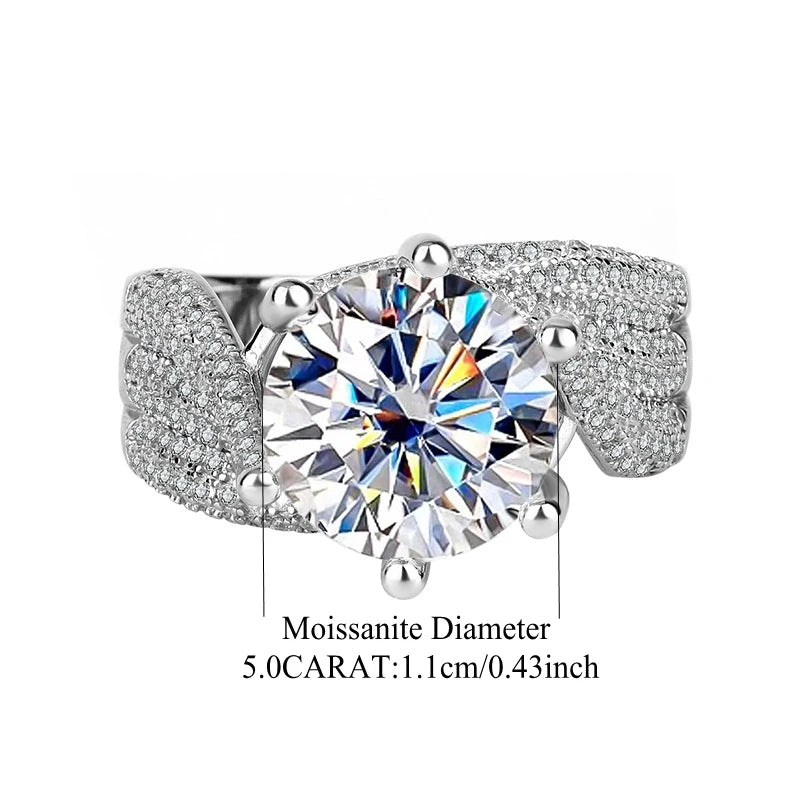 925 Sterling Silver 5 Carat Moissanite Eternity Ring Fashion Trend Temperament Design Light Luxury Niche  Senior Lady