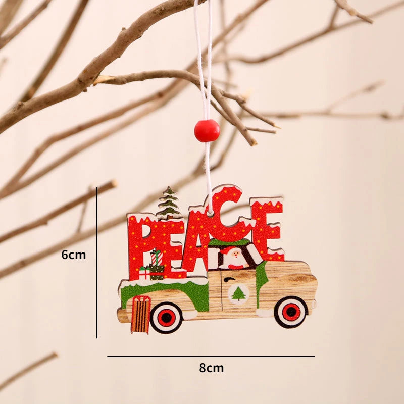 Christmas Wooden Pendant santa car pattern Xmas Tree Hanging Ornaments Christmas Decorations for Home Navidad Gift New Year 2023