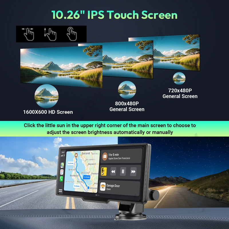 4K 10.26" Touch Screen Car DVR Dashcam Wireless Apple CarPlay Android Auto Dual Lens Video Recorder Dual Dash Cam DVR