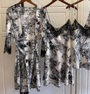 Print Women Satin Pajamas Suit Summer V-Neck Kimono Robe Gown Set With Cheast Pads Nightwear Sexy Lounge Wear Sleepwear