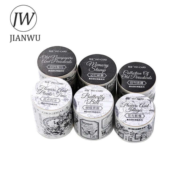 JIANWU 200cm Black and White Memory Painting Series Vintage English Decor Washi Tape Creative DIY Journal Collage Stationery