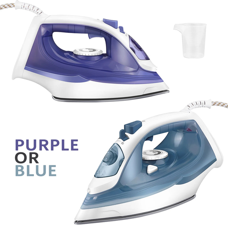 BRIEFNESS Electric Iron Portable Steam Iron, 2400W Powerful Steam Function, Non-stick Stainless Steel Soleplate,350ml Water Tank