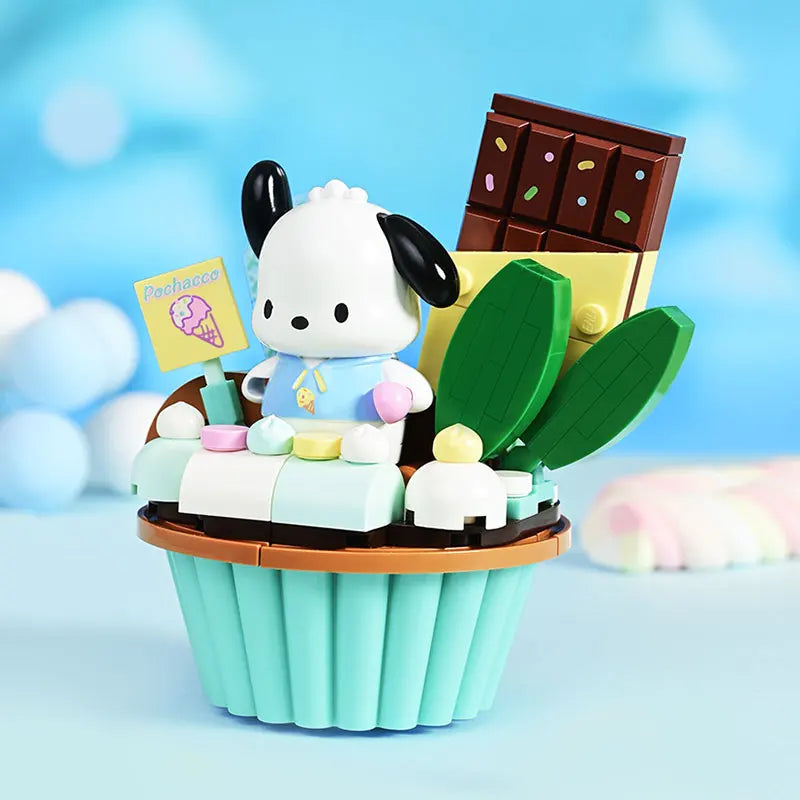New Keeppley Sanrio Building Block Kuromi Gemini Hellokitty Cartoon Ice Cream Cake Decoration Model Children's Toy Birthday Gift