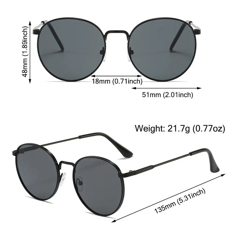 Retro Vintage Round Polarized Sunglasses Men Brand Designer Sun Glasses Women Alloy Metal Frame Black Lens Eyewear Driving UV400