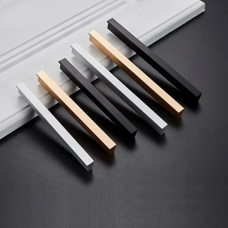 Black Golden Modern Cupboard Kitchen Hardware Wardrobe Closet Pull T Bar Aluminum Alloy Cabinet Drawer Knob Box Handle