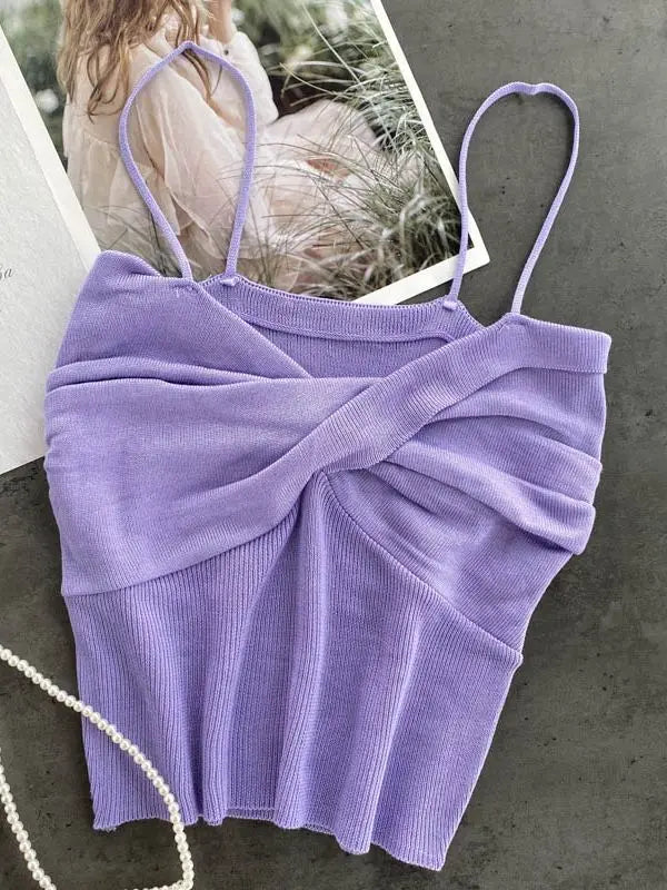 Heliar Women Pleated Strapy Camisoles Female Slim Crop Tops Knitted Sexy Tops For Women Cloth 2024 Summer