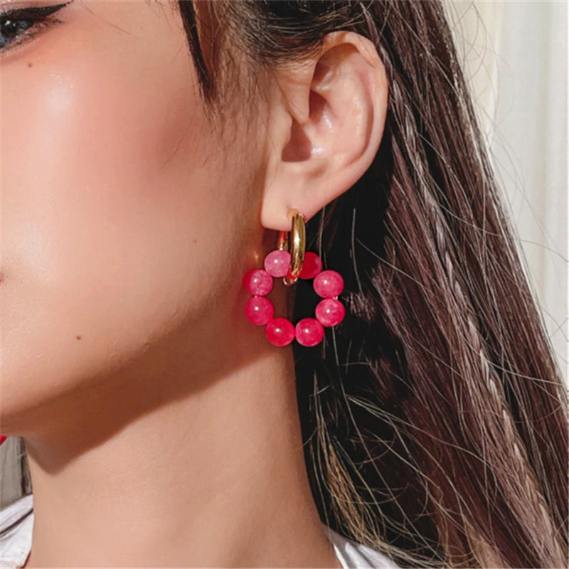HUANZHI 2022 New Vintage Sweet Red Glass Heart Water Droplets Asymmetrical Earrings for Women Girls Party Jewelry Accessories