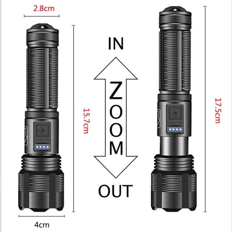 4 Core Led Flashlight Aluminum Alloy XHP70.2 XHP50.2 Tactical Hunting Torch Usb Rechargeable Zoomable Lantern 18650 Battery