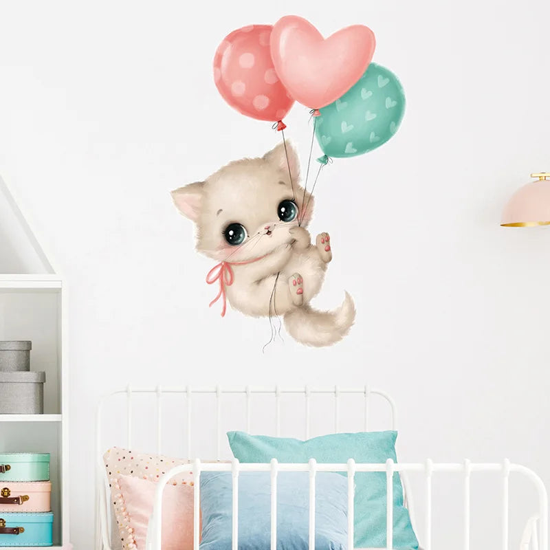 Cute Cat Rabbits Wall Stickers for Kids Room Children's Room Decoration Baby Nursery Girls Boys Bedroom Wall Decals Wallpaper