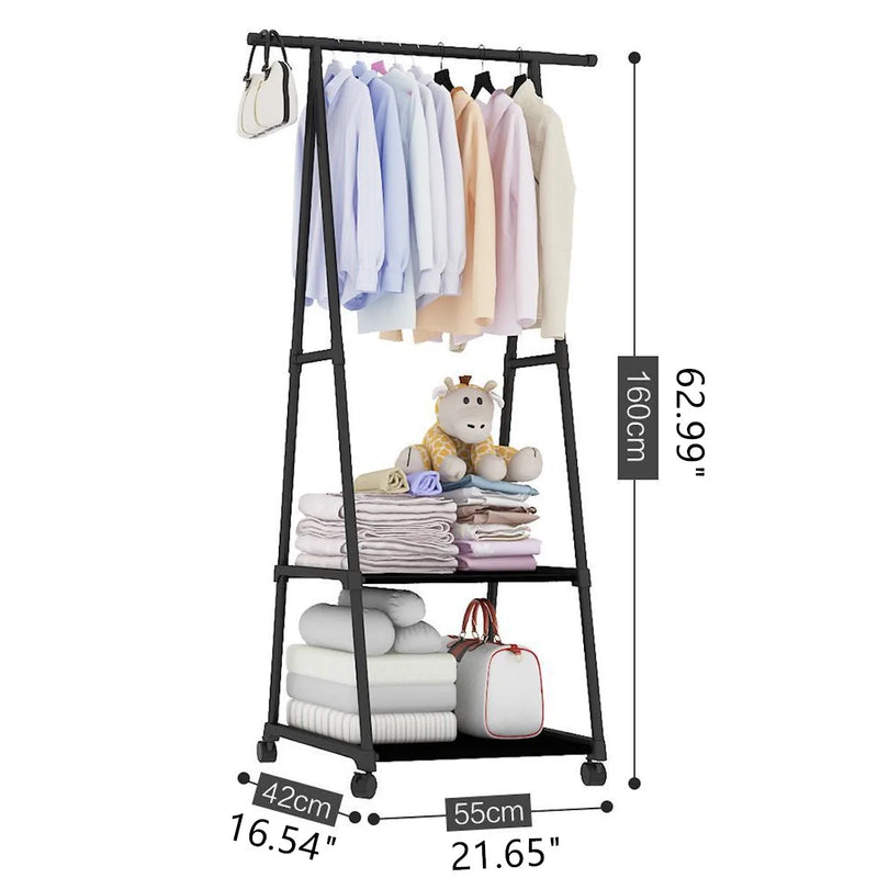 Coat Rack Metal Coat Hanger Stand Floor Clothes Hanger With Wheel Storage Shelf Wardrobe Clothes Holder