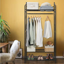 Metal Clothes Hanging Rail Garment Shoe Rack with Shelves and Hanging Rod