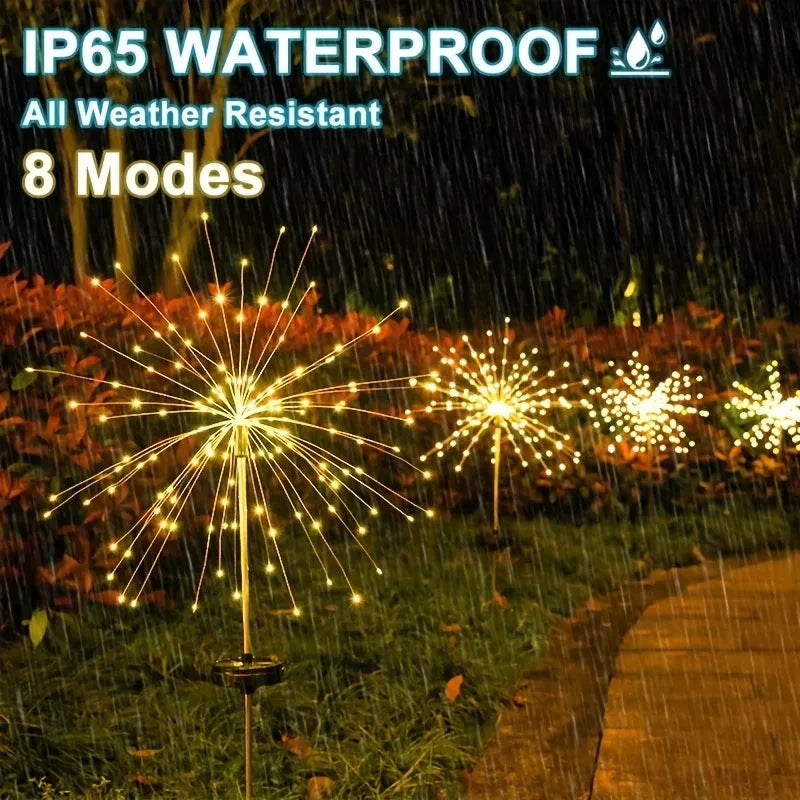 Solar Firework Lights Outdoor IP65 Waterproof Solar 8 Lighting Modes Fairy String Light Christmas Lighting Garden Decoration