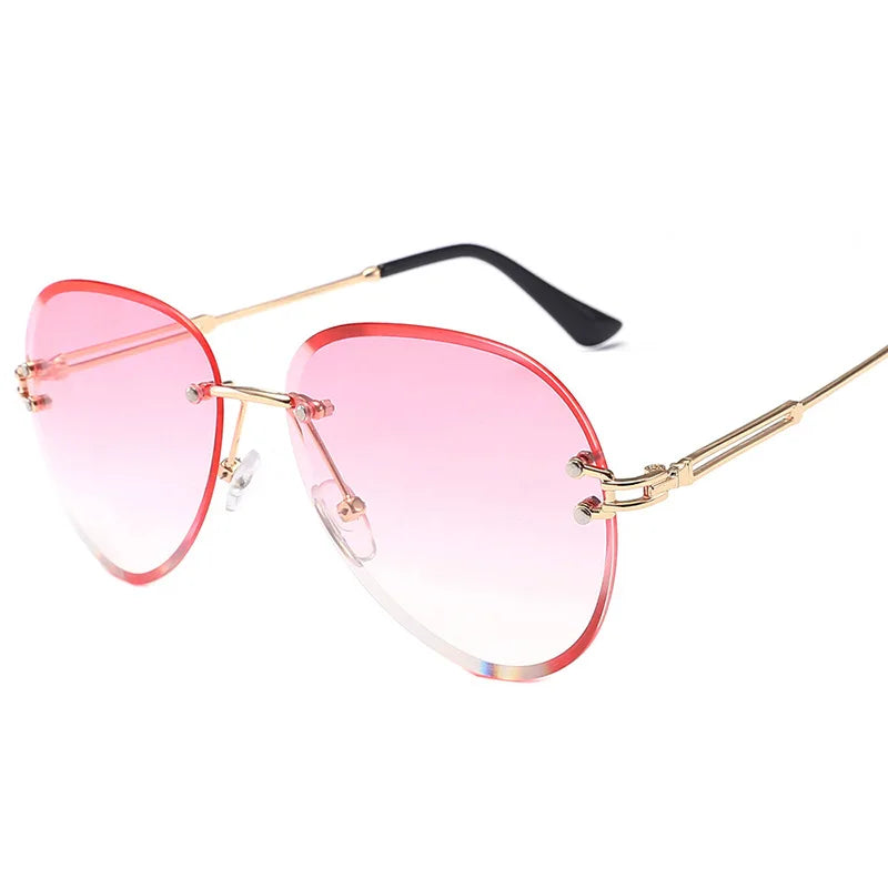Fashion Blue Rimless Sunglasses Women 2024 UV400 Luxury Aviation Ladies Sunglasses Glasses Shades Zonnebril Dames