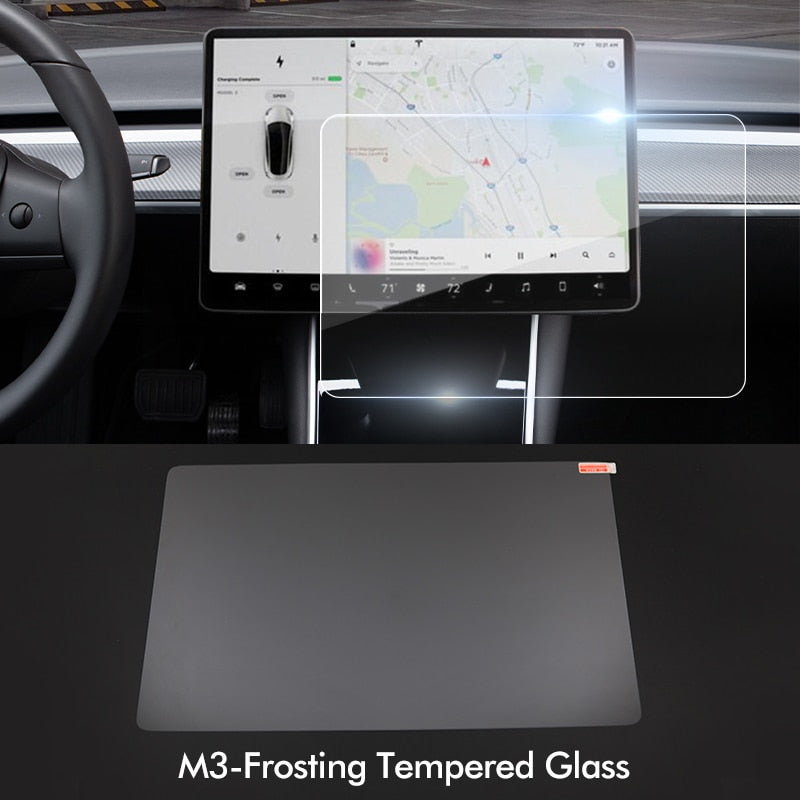 Tempered Glass For Tesla Model 3 Y 2023 Accessories Navigation Cover Sleeve On Sunshade Screen Protector Film Waterproof Fabric