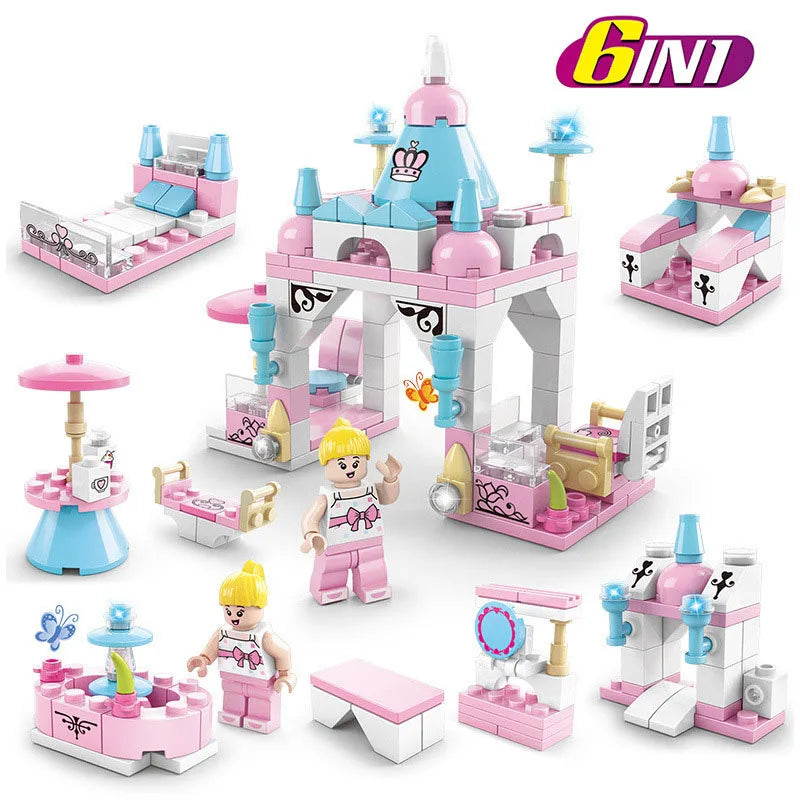 SLUBAN Girl Princess Royal Carriage Wagon Horse Racing Party Model Building Blocks Enlighten Action Figure Toys For Children
