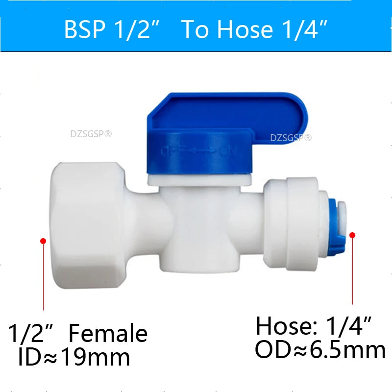 RO Water Straight Plastic Ball Valve 1/4" 3/8" OD Hose Quick Connect 1/4" 3/8" Male 1/2" Female Reveser Osmosis Aquarium Fitting